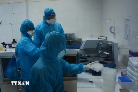 Trung tâm Kiểm soát bệnh tật thành phố Đà Nẵng làm xét nghiệm. (Ảnh: Văn Dũng/TTXVN)
