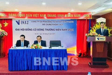 Đại hội đồng cổ đông thường niên 2021 của Công ty VINA2 đã thông qua việc phát hành thêm 15 triệu cổ phiếu, tăng gấp đôi vốn điều lệ. (Ảnh: Thu Hằng/BNEWS/Vietnam+)