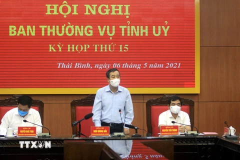 Ủy viên Trung ương Đảng, Bí thư Tỉnh ủy Thái Bình Ngô Đông Hải phát biểu tại Hội nghị. (Ảnh: Thế Duyệt/TTXVN)