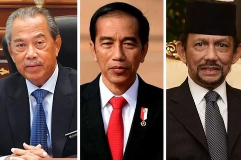 Thủ tướng Malaysia Muhyiddin Yassin, Tổng thống Indonesia Joko Widodo và Quốc vương Brunei Sultan Haji Hassanal Bolkiah Mu’izzaddin Waddaula. (Nguồn: freemalaysiatoday)