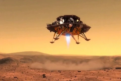 Tàu thám hiểm sao Hỏa Trung Quốc hạ cánh xuống Hành tinh Đỏ. (Nguồn: CNSA)