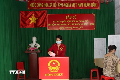 Cử tri xã Vĩnh Thuận Tây, huyện Vị Thủy, tỉnh Hậu Giang bỏ phiếu bầu cử. (Ảnh: Hồng Thái/TTXVN)