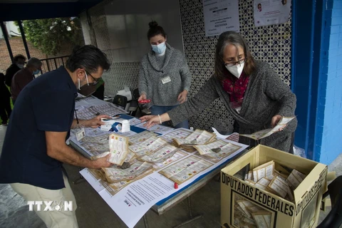 Nhân viên kiểm phiếu bầu tại Mexico City, Mexico, ngày 6/6. (Ảnh: AFP/TTXVN)