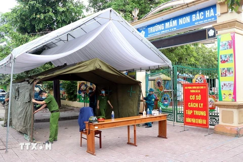 Thành phố Hà Tĩnh trưng dụng trường Mầm non Bắc Hà làm nơi cách ly tập trung. (Ảnh: Công Tường/TTXVN)