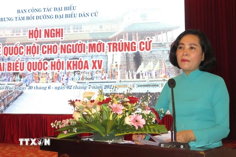 Bà Nguyễn Thị Thanh, Trưởng Ban Công tác đại biểu phát biểu tại hội nghị. (Ảnh: Tường Vi/TTXVN)