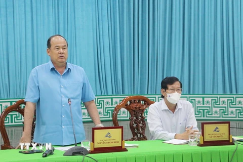 Chủ tịch UBND tỉnh An Giang Nguyễn Thanh Bình phát biểu tại Hội nghị. (Ảnh: Công Mạo/TTXVN)
