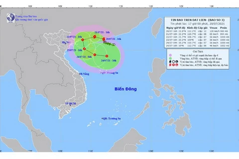 Hình ảnh vị trí và đường đi của bão số 3. (Nguồn: nchmf.gov.vn)