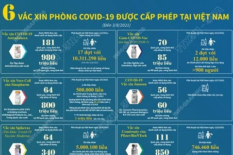Sáu vaccine phòng COVID-19 được cấp phép tại Việt Nam đến ngày 3/8
