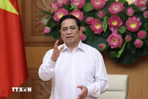 Thủ tướng Phạm Minh Chính phát biểu chỉ đạo. (Ảnh: Dương Giang/TTXVNXVN)