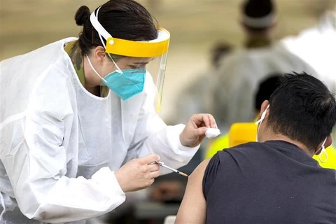 Nhân viên y tế tiêm chủng vaccine ngừa COVID-19 cho người dân tại Dubbo, Australia, ngày 22/8 vừa qua. (Ảnh: AFP/TTXVN)