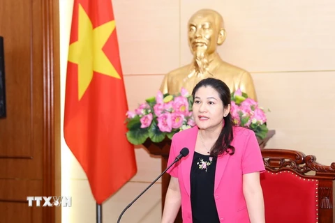 Thứ trưởng Bộ Lao động-Thương binh và Xã hội Nguyễn Thị Hà phát biểu khai mạc Hội nghị. (Ảnh: Hoàng Hiếu/TTXVN)