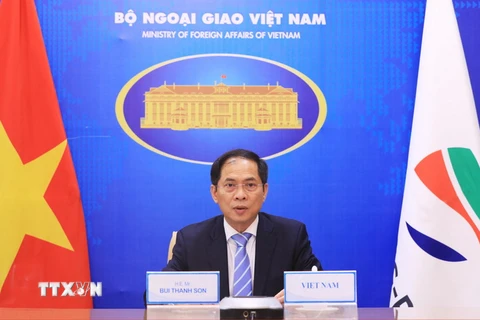 Bộ trưởng Bộ Ngoại giao Bùi Thanh Sơn dự Hội nghị Bộ trưởng Mekong-Hàn Quốc lần thứ 11. (Ảnh: Lâm Khánh/TTXVN)