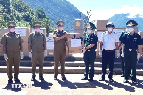 Các phần quà là vật tư y tế, thuốc với tổng trị giá hơn 600 triệu đồng được trao tặng cho lực lượng bảo vệ biên giới tỉnh Khammouane của Lào. (Ảnh: TTXVN phát)