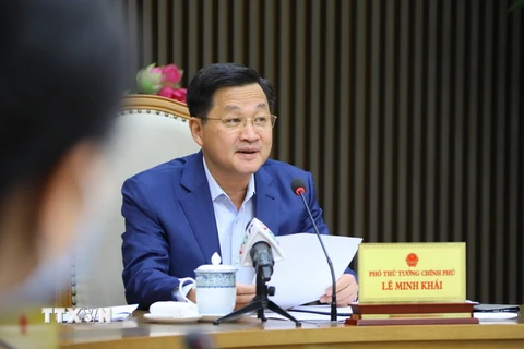 Phó Thủ tướng Lê Minh Khái phát biểu. (Ảnh: Văn Điệp/TTXVN)
