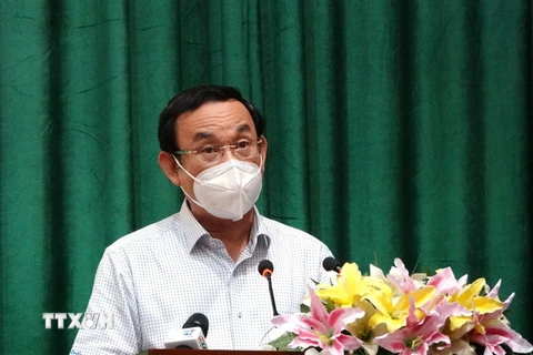 Ủy viên Bộ Chính trị, Bí thư Thành ủy TP Hồ Chí Minh Nguyễn Văn Nên phát biểu chỉ đạo hội nghị. (Ảnh: Xuân Tình/TTXVN)
