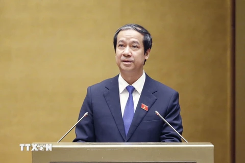 Bộ trưởng Bộ Giáo dục và Đào tạo Nguyễn Kim Sơn phát biểu. (Ảnh: Doãn Tấn/TTXVN)