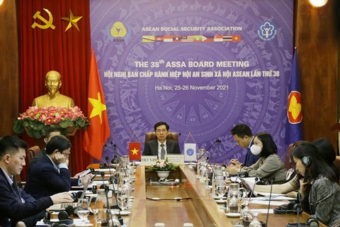 Các đại biểu của BHXH Việt Nam tham dự hội nghị tại điểm cầu Hà Nội. (Ảnh:PV/Vietnam+)
