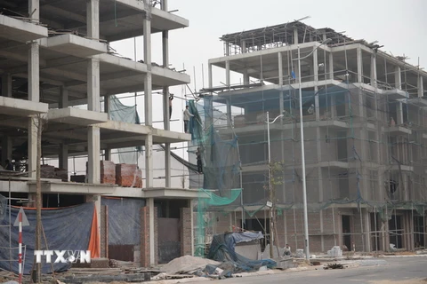 Khu vực hai nữ công nhân bị tai nạn thuộc gói thầu xây lắp số 8 của công trình Khu đô thị mới Cao Xanh, Hà Khánh B mở rộng. (Ảnh Thanh Vân/TTXVN)