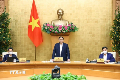 Thủ tướng Phạm Minh Chính kết luận Phiên họp Chính phủ tháng 1/2022. (Ảnh: Dương Giang/TTXVN)