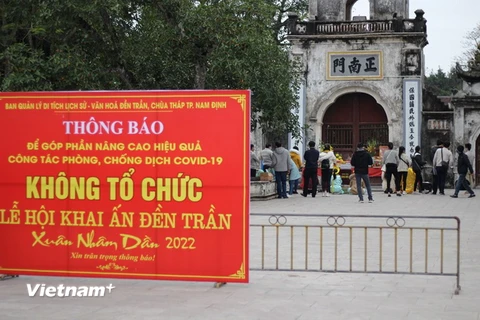 Vì dịch bệnh COVID-19, đây là năm thứ ba liên tiếp kể từ 2020 Đền Trần, thành phố Nam Định không tổ chức lễ hội khai ấn. (Ảnh: Minh Anh/Vietnam+)