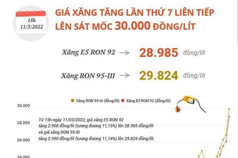 Giá xăng tăng lần thứ 7 liên tiếp, lên sát mốc 30.000 đồng mỗi lít