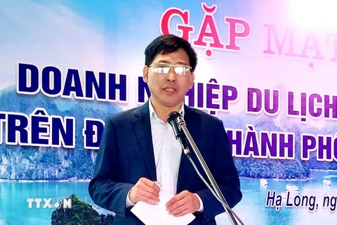 Ông Nguyễn Tiến Dũng, Chủ tịch UBND thành phố Hạ Long phát biểu. (Ảnh: Thanh Vân/TTXVN)