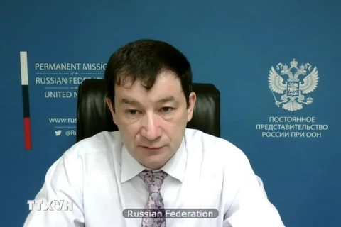 Phó Trưởng phái đoàn thường trực của Nga tại LHQ Dmitry Polyanskiy. (Ảnh: Hữu Thanh/TTXVN)