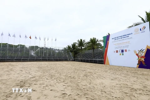 Địa điểm sẽ diễn ra các nội dung thi đấu môn bóng chuyền bãi biển và bóng ném bãi biển ở Tuần Châu, tỉnh Quảng Ninh. (Ảnh: Hoàng Hiếu/TTXVN)