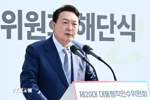 Tân Tổng thống Hàn Quốc Yoon Suk-yeol phát biểu tại Seoul ngày 6/5. (Ảnh: Yonhap/TTXVN)