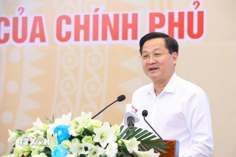 Phó Thủ tướng Chính phủ Lê Minh Khái phát biểu chỉ đạo. (Ảnh: Văn Điệp/TTXVN)