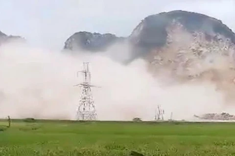 DN nổ mìn san lấp mặt bằng làm đứt dây điện 110kV ở KKT Dung Quất