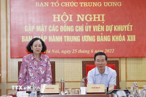 Bà Trương Thị Mai, Ủy viên Bộ Chính trị, Bí thư Trung ương Đảng, Trưởng Ban Tổ chức Trung ương phát biểu tại Hội nghị. (Ảnh: Phương Hoa/TTXVN)