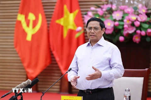 Thủ tướng Phạm Minh Chính kết luận buổi làm việc với lãnh đạo chủ chốt tỉnh Nghệ An. Ảnh: Dương Giang-TTXVN 
