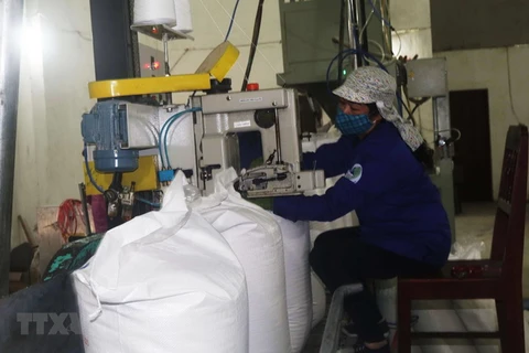 Đóng gói sản phẩm tại Nhà máy Mía đường Cao Bằng. (Ảnh: Chu Hiệu/TTXVN)