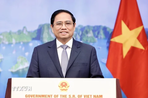 Thủ tướng Chính phủ Phạm Minh Chính phát biểu tại Diễn đàn Kinh tế phương Đông. (Ảnh: Dương Giang/TTXVN)
