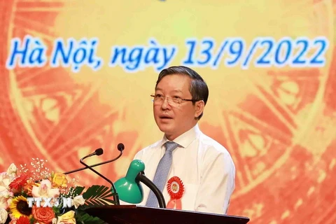 Chủ tịch Hội Nông dân Việt Nam Lương Quốc Đoàn phát biểu khai mạc. (Ảnh: Vũ Sinh/TTXVN)