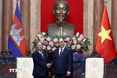 Hình ảnh Chủ tịch nước tiếp Chủ tịch Quốc hội Campuchia 