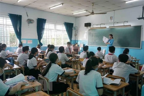 Hoạt động dạy và học tại Trường Trung học Cơ sở Sương Nguyệt Anh, quận 8, Thành phố Hồ Chí Minh. (Ảnh: Thu Hoài/TTXVN)