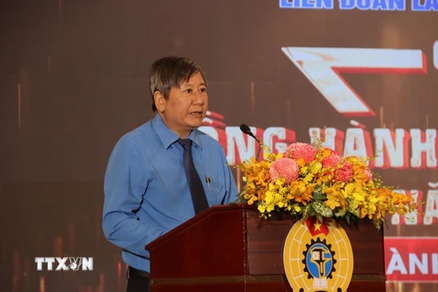 Ông Trần Thanh Hải, Phó Chủ tịch Tổng Liên đoàn Lao động Việt Nam phát biểu. (Ảnh: Thanh Vũ/TTXVN)