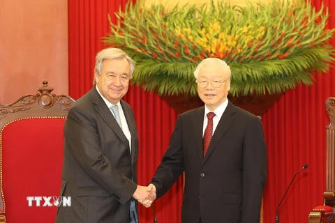 Hình ảnh Tổng Bí thư Nguyễn Phú Trọng tiếp Tổng Thư ký Liên hợp quốc 