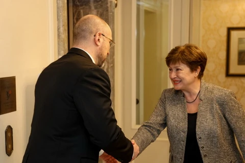 Thủ tướng Ukraine Denys Shmyhal và Tổng giám đốc IMF Kristalina Georgieva. (Nguồn: ukrinform.net)