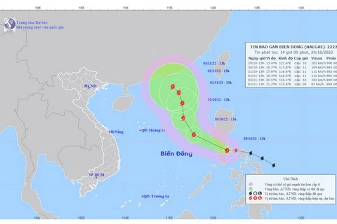 Vị trí và đường đi của bão Nalgae. (Nguồn: Trung tâm Dự báo Khí tượng Thủy văn Trung ương)