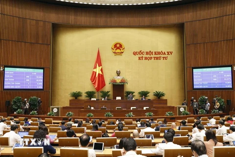 Quốc hội biểu quyết thông qua Nghị quyết ban hành Nội quy kỳ họp Quốc hội-sửa đổi. (Ảnh: Doãn Tấn/TTXVN)