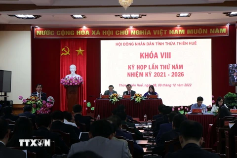 Quang cảnh kỳ họp thứ 5 Hội đồng Nhân dân tỉnh Thừa Thiên-Huế khóa VIII. (Ảnh: Đỗ Trưởng/TTXVN)