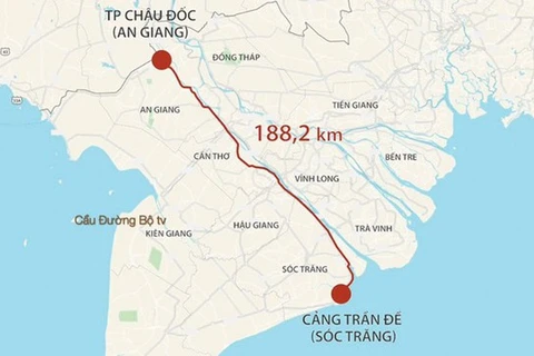 Dự án cao tốc Châu Đốc-Cần Thơ-Sóc Trăng có chiều dài hơn 188km. (Nguồn: báo Chính phủ)