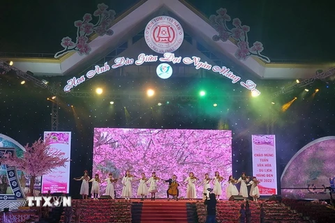 Chương trình biểu diễn nghệ thuật tại Lễ khai mạc Tuần Văn hóa-Du lịch Măng Đen 2022, tại thị trấn Măng Đen, huyện Kon Plông, tỉnh Kon Tum. (Ảnh: Khoa Chương/TTXVN)