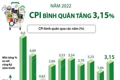 [Infographics] CPI bình quân năm 2022 tăng 3,15%