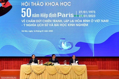 Hội thảo khoa học với chủ đề “50 năm Hiệp định Paris về chấm dứt chiến tranh, lập lại hòa bình ở Việt Nam: Ý nghĩa lịch sử và bài học kinh nghiệm.” (Nguồn: báo Quốc tế)