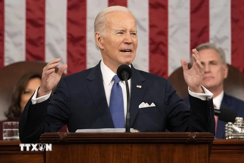 Tổng thống Mỹ Joe Biden đọc Thông điệp liên bang trước lưỡng viện Quốc hội tại Washington, DC, ngày 7/2. (Ảnh: AFP/TTXVN)