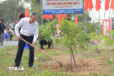 Lãnh đạo, cán bộ, người lao động thành phố Đà Nẵng tham gia hưởng ứng Tết trồng cây. (Ảnh: Văn Dũng/TTXVN)